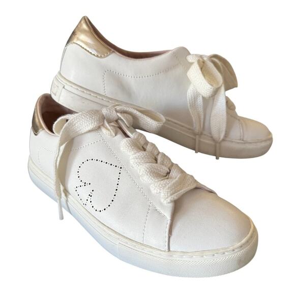 Kate Spade White & Gold Spade Logo Lace Up Leather Comfortable Sneakers-Size 6.5 - Picture 1 of 7